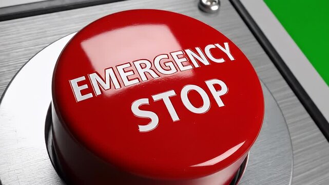Glossy Red Emergency Stop Push Button On Industrial Panel