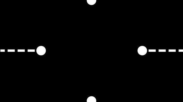 Minimalist geometric transition animation featuring black and white dashed lines and circles converging to the center. Clean motion graphics for professional video editing.