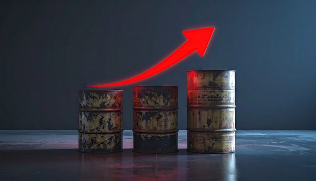 Oil barrels with rising arrow economic growth and commodity price increase