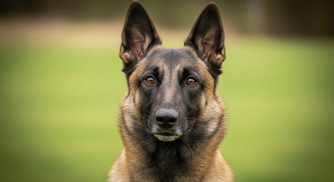 Closeup of alert German Shepherd dog.
