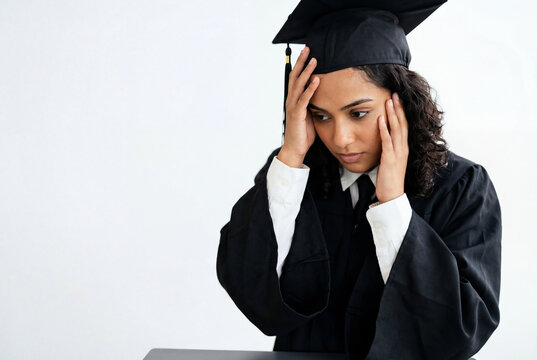 Stressed female graduate contemplating her uncertain future