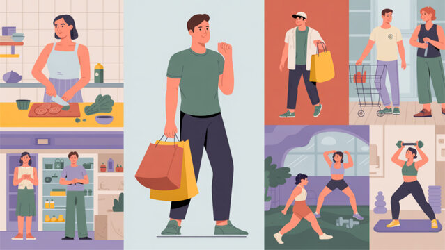 People shopping and using smartphones in store