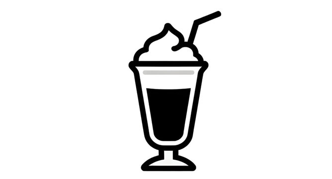 cold beverage icon, smoothie cup outline, frappe drink symbol, black white drink graphic, refreshing beverage illustration, cafe takeaway cup, iced drink vector, straw cup design, milkshake icon outli
