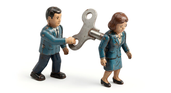 セクハラや不適切な接触を象徴するブリキの人形。職場でのハラスメント問題
