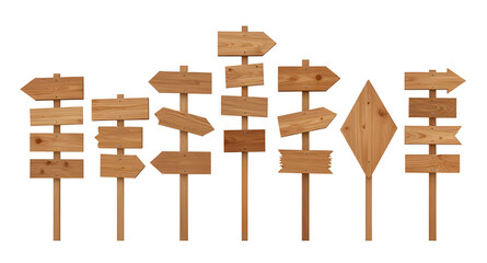 wooden road signs, blank signpost set, rustic direction boards, outdoor wooden arrows, navigation sign collection, countryside guide posts, vintage wood signboards, empty direction labels, street sign © QPIXEL