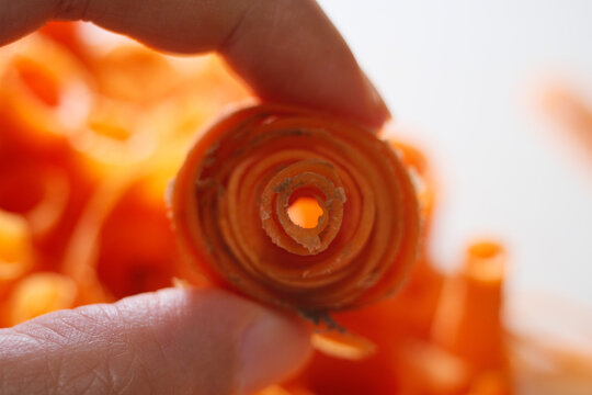 Macro texture of sliced carrot. Daucus Carota are a good source of several vitamins and minerals, especially biotin, potassium, and vitamins A from beta carotene, K1 phylloquinone and B6