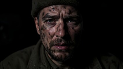 Obraz premium Dirty face of soldier