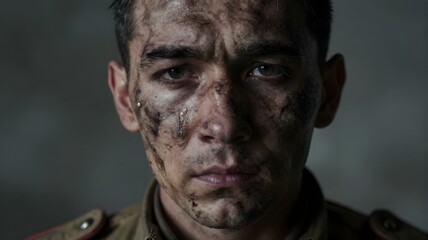 Obraz premium Dirty face of soldier