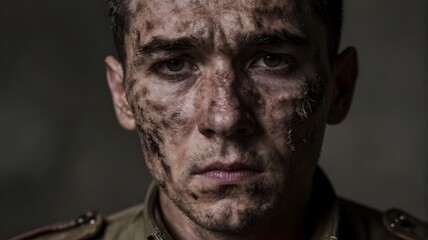 Obraz premium Dirty face of soldier