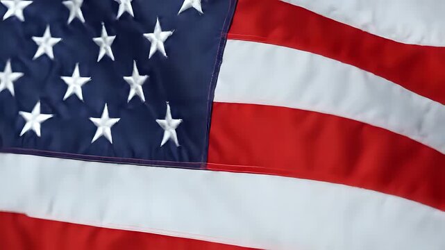 Closeup of the American Flag waving gently in the breeze.