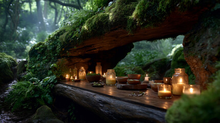 Fototapeta premium Enchanting Forest Altar: Lumina Grove Ceremony by Ethereal Light