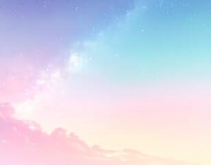 Fototapeta premium Dreamy pastel sunset sky with soft clouds and sparkling galaxy stars