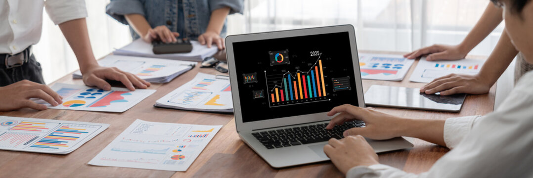 Business data dashboard provide business intelligence analytic for marketing strategy planning brisk with big data set to analyze customer demands and foreseeing business future