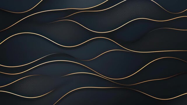 Abstract Wave Design in Golden Hue: This image presents a captivating abstract pattern of flowing waves, rendered in an elegant dark palette and adorned with golden accents.