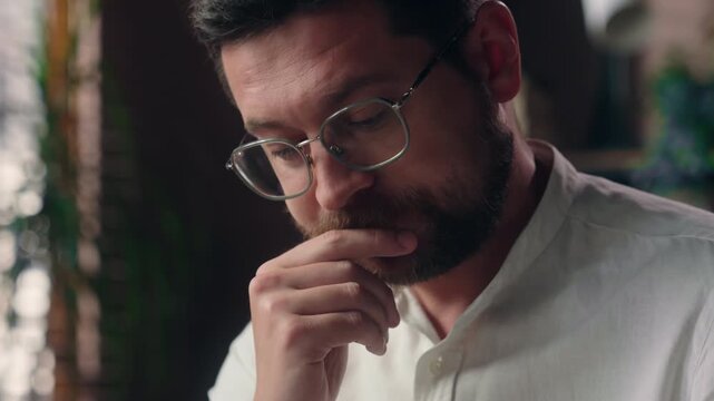 Puzzled Caucasian mature business man thinking in office pensive businessman problem serious male manager contemplating difficulty indoors trader entrepreneur facing challenge company leader concern