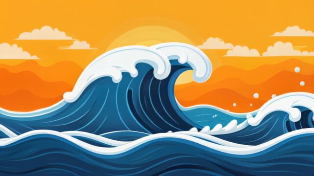 Ocean's Embrace: A dynamic artwork depicts the raw power and beauty of the ocean with rolling waves, and a radiant sun setting in the horizon.