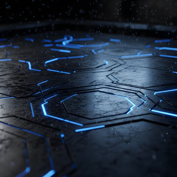 Futuristic Hexagonal Tech Panel with Blue Neon Glow