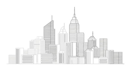Fototapeta premium Modern City Skyline Line Art Outline Illustration for Architectural and Urban Planning Design Projects