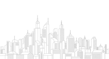 Fototapeta premium Modern City Skyline Line Art Illustration - Minimalist Urban Architecture Sketch of Skyscrapers for Design Projects and Coloring Pages