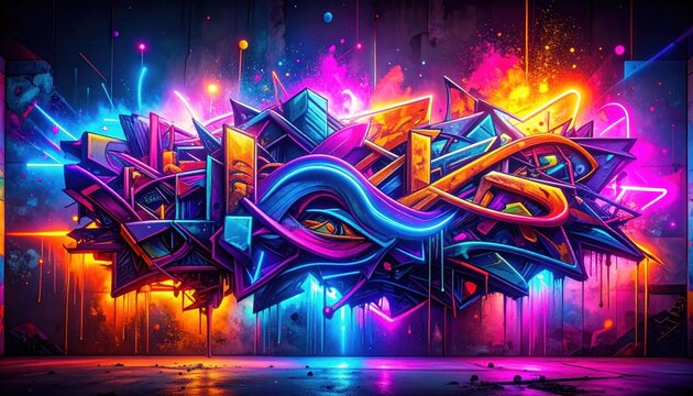 Vivid, neon graffiti art exploding with vibrant colors on a textured wall