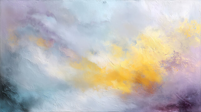 Abstract artistic painted sky with yellow and grey watercolor clouds