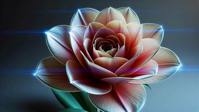 Glowing pink flower bloom cloud light aura effect providing peaceful serene meditation atmosphere single tulip rose petals