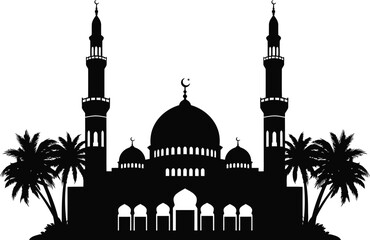Eid al adha mubarak stunning mosque silhouette for islamic holiday greetings © Jobax