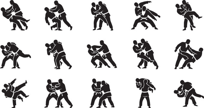 Combat Martial Arts, Judo, and Grappling Silhouette Collection.