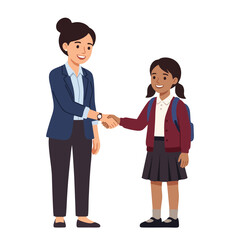 Fototapeta premium Professional Woman and Schoolgirl Shaking Hands for Education Partnership