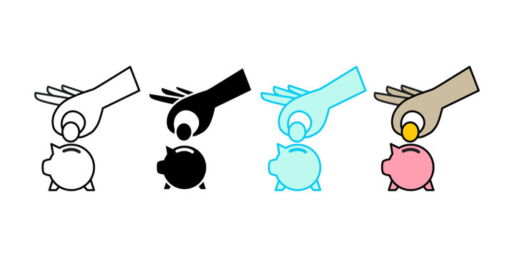Hand Putting Coin into Piggy Bank Icon Elements Collection