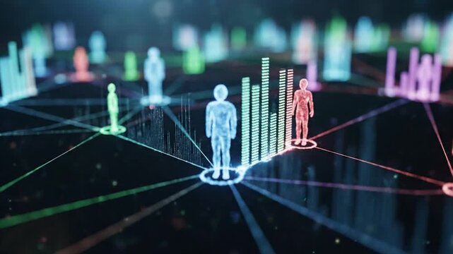 Digital Network of People Connected by Lines and Data Visualization.