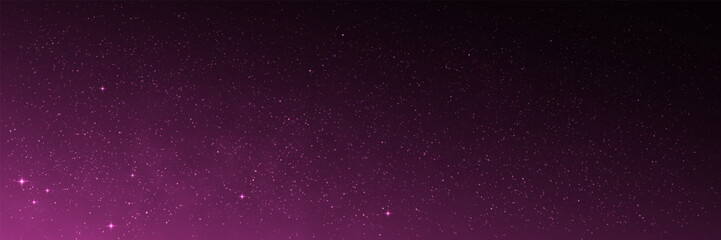 Space background with purple gradient. Bright sparkling stars with soft cosmic glow. Wide color outer space. Glowing universe with constellations. Beautiful Milky Way. Vector illustration. © Vegorus