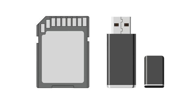 SD card and USB flash drive for data storage.