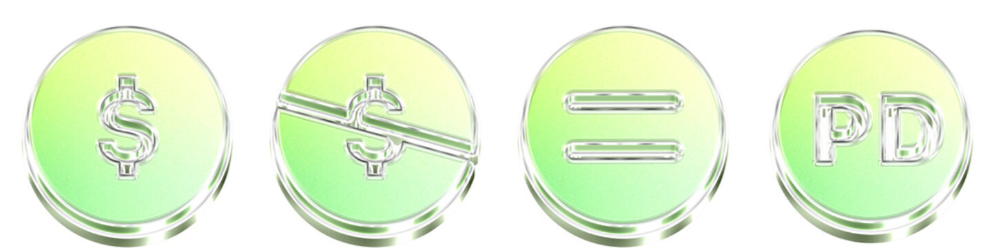 3D icon bundle volumetric style - creative commons commercial, creative commons nc, creative commons nd, and creative commons pd sign. Copyright icon collection and design. High.