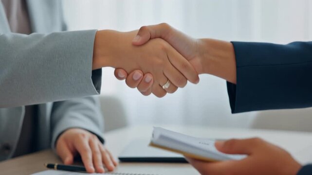 Close-up of a confident handshake marking the successful conclusion of a strategic business meeting and the establishment of a strong new partnership