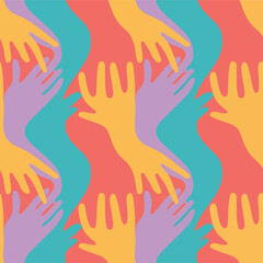 Fototapeta premium Abstract seamless pattern with diverse colorful hands for unity concept.