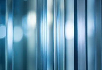 Obraz premium Vertical blue glass panels with soft, blurred lights in the background