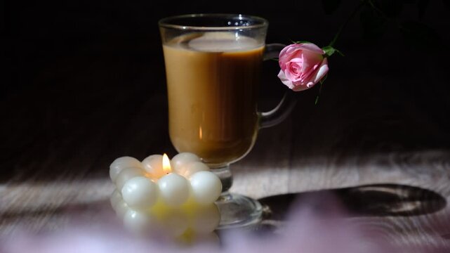 Soft hush of twilight in the room. Single candle burns steadily, The atmosphere is serene and romantic, quiet reflection, a heartfelt conversation, or simply enjoying the warmth of solitude.