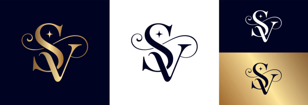 Sophisticated sv letter logo design for luxury fashion brand or wedding stationery.