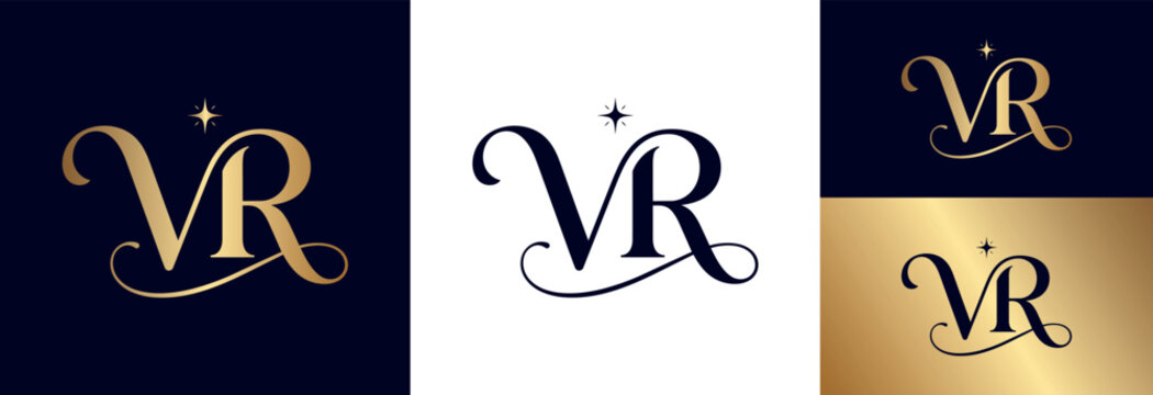 Sophisticated Vr monogram logo template with star element for luxury brand identity.