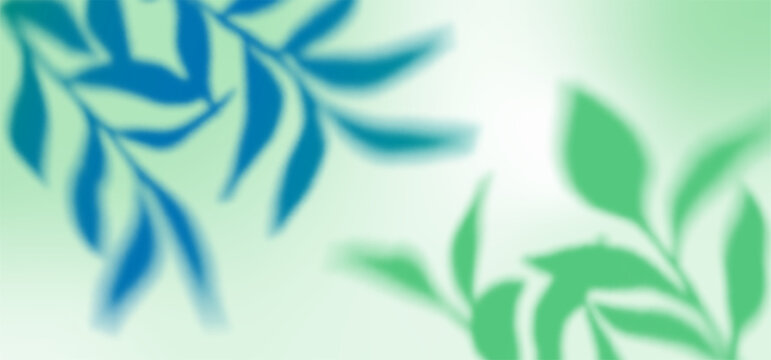 Green Tree Leaves Shadow Background. Blur Plant Branch and Leaf Overlay. Vector Gradient Blue and Green Spring Foliage Shades. Abstract Summer Sun Light Effect.