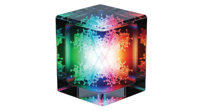 Abstract glowing cube with colorful particles inside glowing effect white background colorful particles abstract background geometric gradient