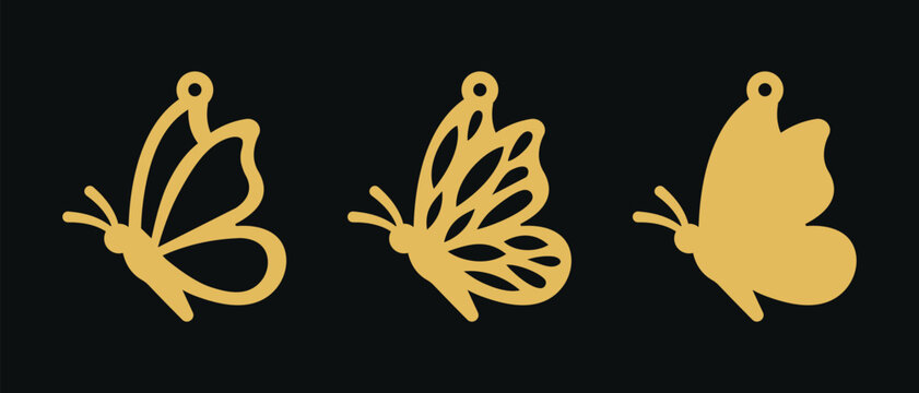 Vector designs with butterfly shape for earrings, pendant or keychain. Hanging bijouterie stencil. Jewelry cutting template. Laser cut with leather, wood or metal