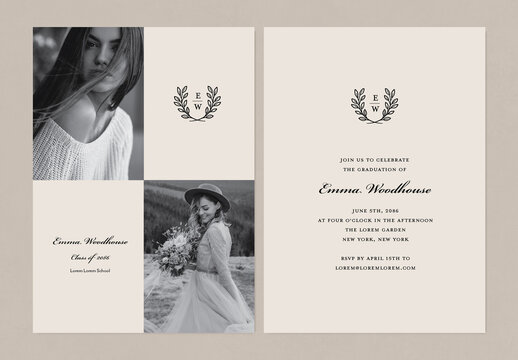 Wreath Graduation Card with Announcement Invitation