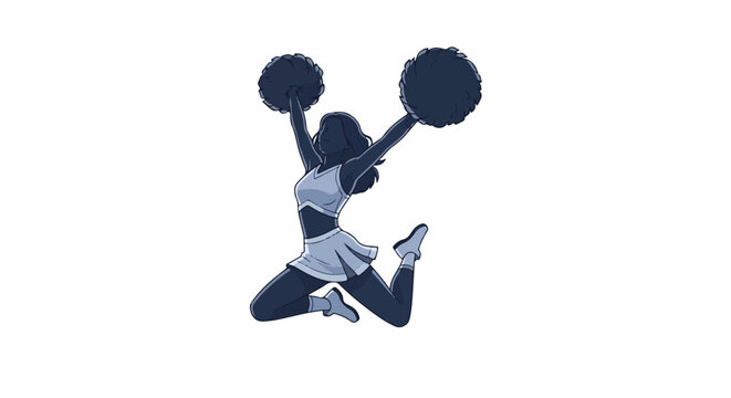 Cheerleader jumping in the air with pom poms