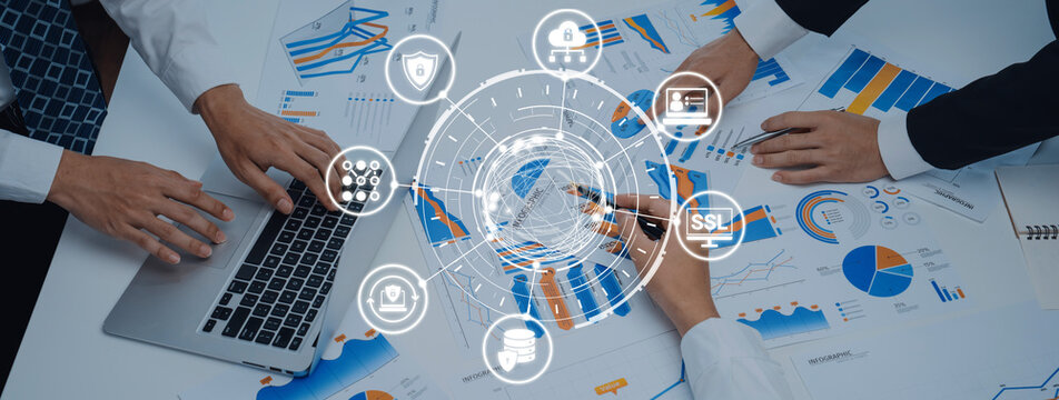 Data privacy and cyber security icons show encryption, data privacy safeguards, and cyber security defense. Data privacy ensures cyber security protection and access control. Entice