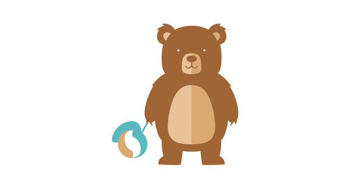 Cute brown cartoon bear holding a baby pacifier