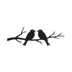 Fototapeta premium birds on branch silhouette black and white