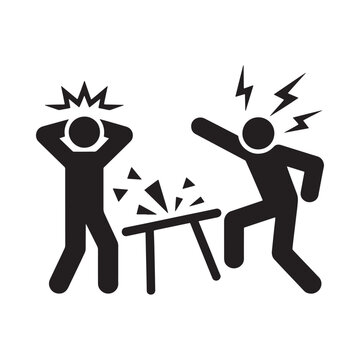 conflict icon with stick figures and lightning bolts