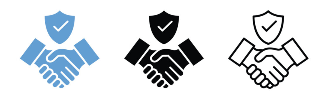 Trust icons illustration set, multistyle outline solid flat and colorful symbols representing reliability safety dependability and secure business concepts.